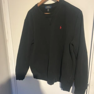 Svart sweatshirt från Polo Ralph Lauren - Klassisk svart sweatshirt från Polo Ralph Lauren med rund halsringning och broderad röd logga på bröstet. Tröjan har långa ärmar och ribbade muddar vid ärmslut och nederkant. Perfekt för en avslappnad stil.