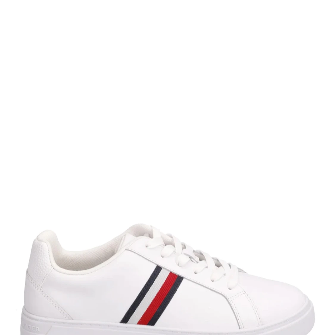 Vita sneakers med röd och marinblå rand - 1