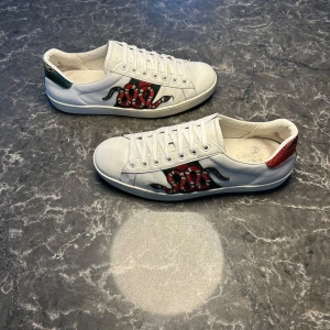 Gucci ace snake - Säljer ett par otroligt snygga skor från det exklusiva italienska märket Gucci! Skorna är i ganska bra skick, skulle säga ungefär 7/10. Nypris ligger på över 9000kronor men vi säljer våra för endast 1999 och kan gå ner i pris ännu mer vid snabb affär! Skriv gärna ifall det är några funderingar, allt bästa SkoKapet