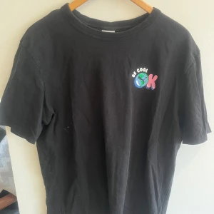 Svart t-shirt från Puma med tryck, stl L - Svart t-shirt från Puma med färgglatt tryck på bröstet och stort motiv på ryggen med texten 'Recycling is cool now'. Rund halsringning och normal passform. Perfekt för dig som gillar streetwear och vill göra ett statement.