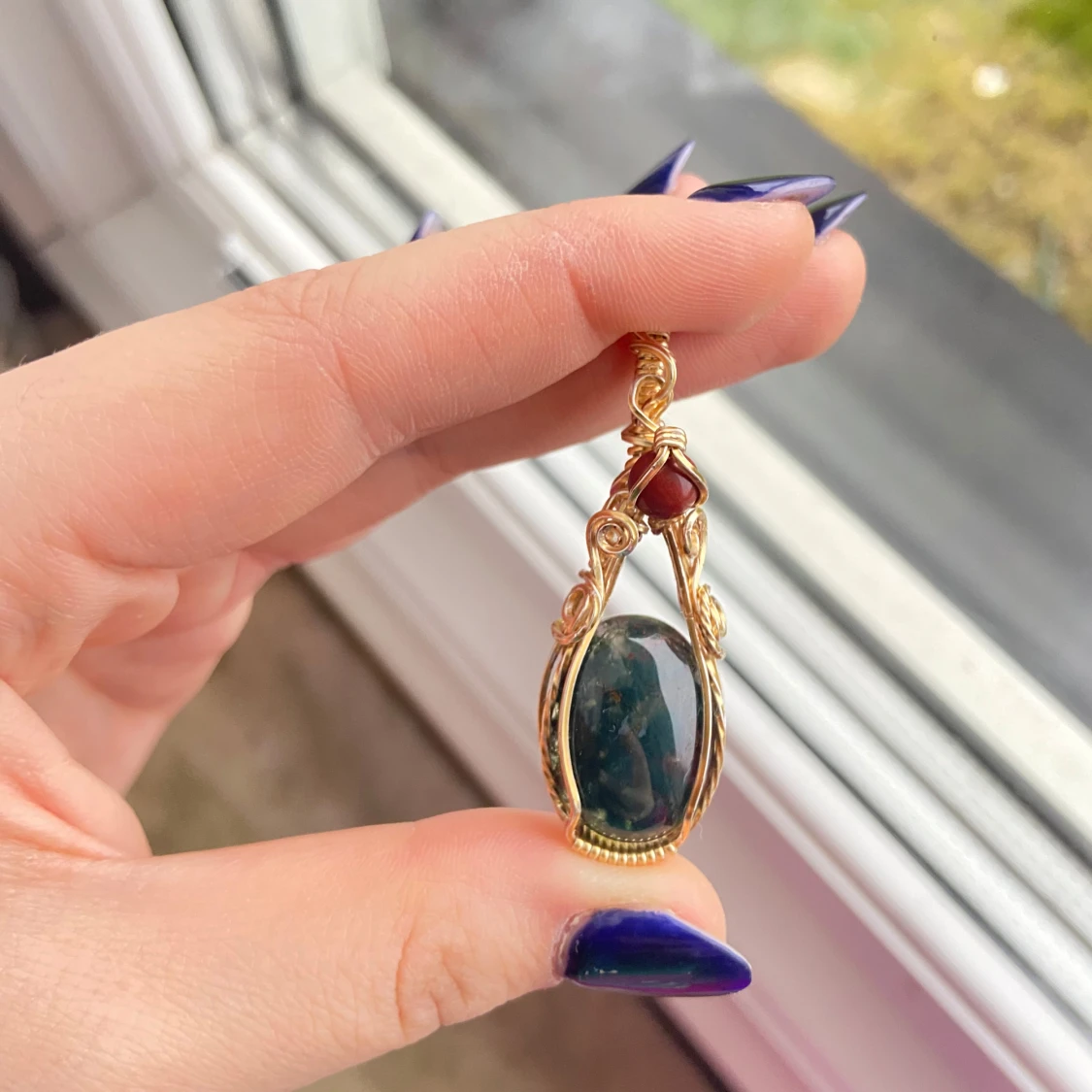 Guldberlock med grön och röd sten ”mossagat” - 4