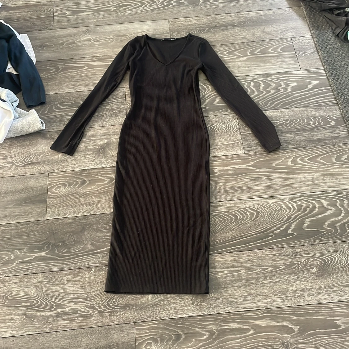 Svart ribbad långklänning 157 XS