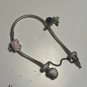 Pandora armband med berlocker - Pandora bracelet with safety chain 60€, suitcase charm 45€, firefly glow in the dark charm 70€, the bracelet 90€, very good condition 