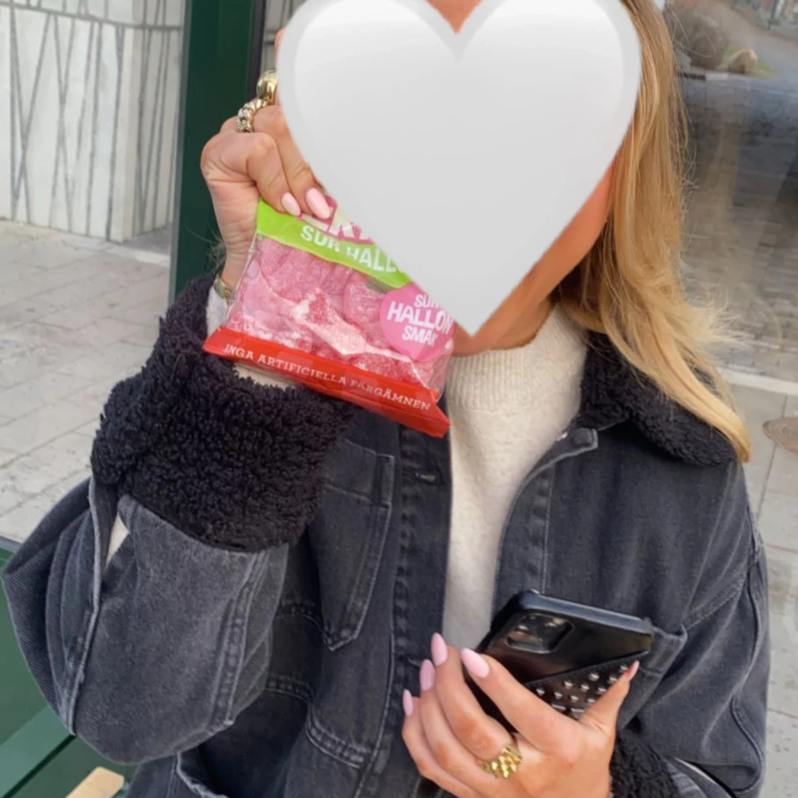 Svart jeansjacka med teddykrage - 1