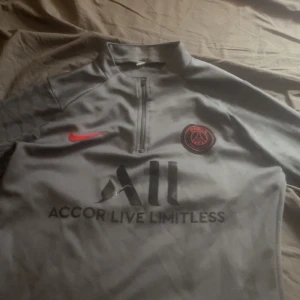 Grå PSG fotbollströja från Nike - Inga skador, bara färg dehär bak är lite dålig, kommer nytvätt, storlek M passar i S, tar frakt ell inte frakt, nypris: 