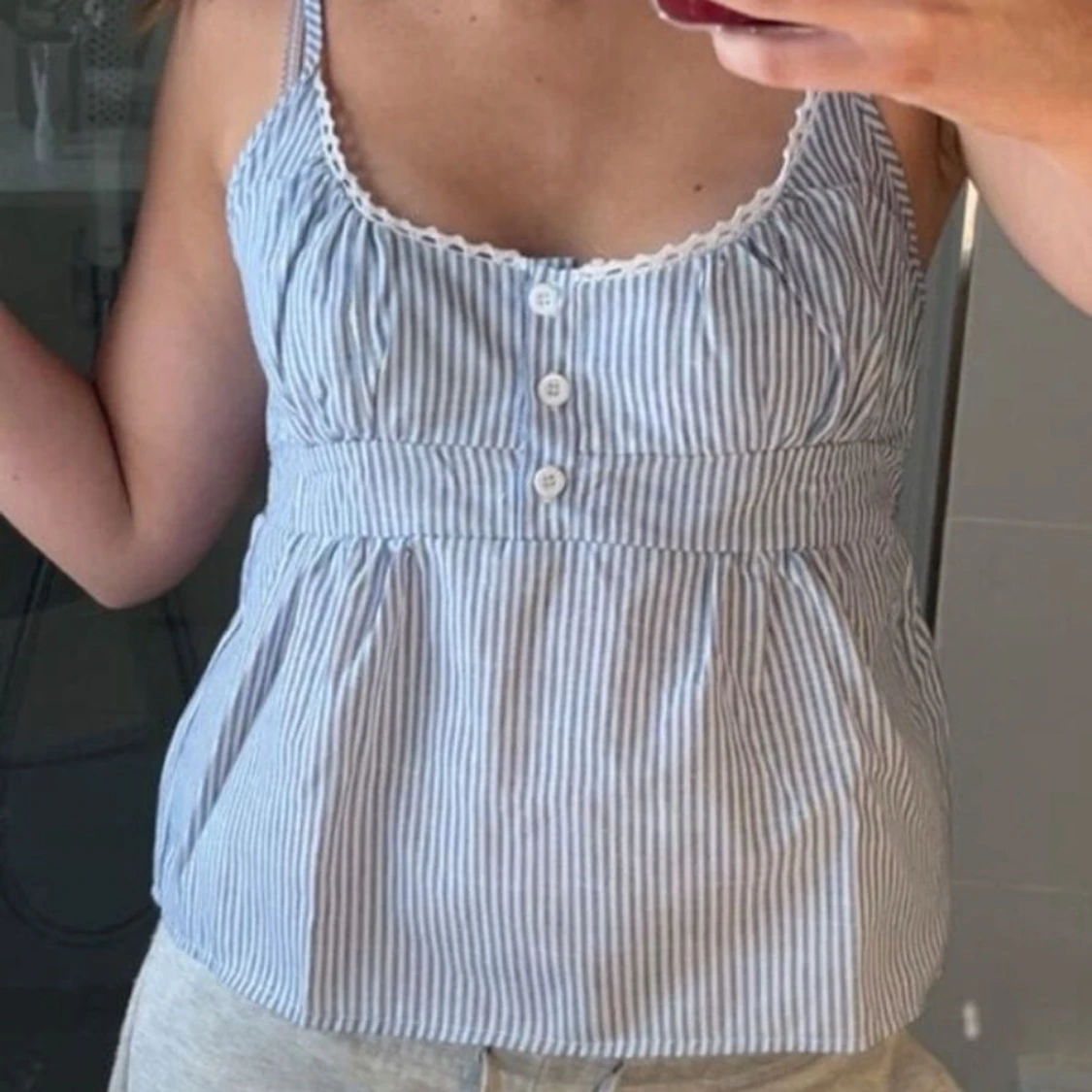 Blåvit randig linnetopp  - 1