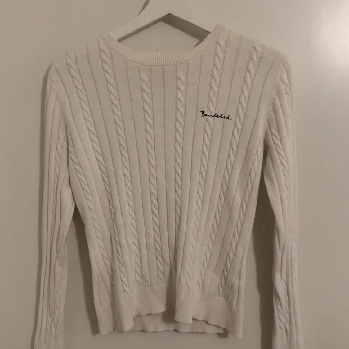 Vit kabelstickad tröja Bonderlid XS