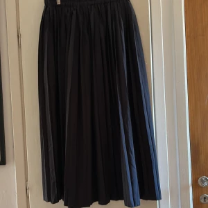 Svart långkjol från 157 - Säljer en svart långkjol från 157 i storlek L. Kjolen har ett snyggt, voluminöst fall med breda veck och resår i midjan för skön passform. Materialet känns lätt och mjukt, perfekt för dig som gillar stilrena och klassiska plagg.