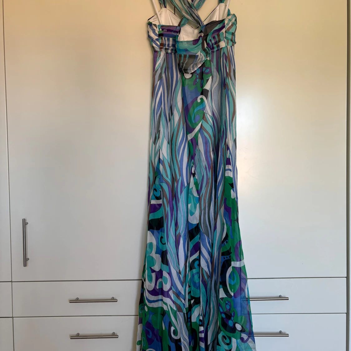 Magisk lång mönstrad sidenklänning från D. Exterior, storlek 36-38 - 1