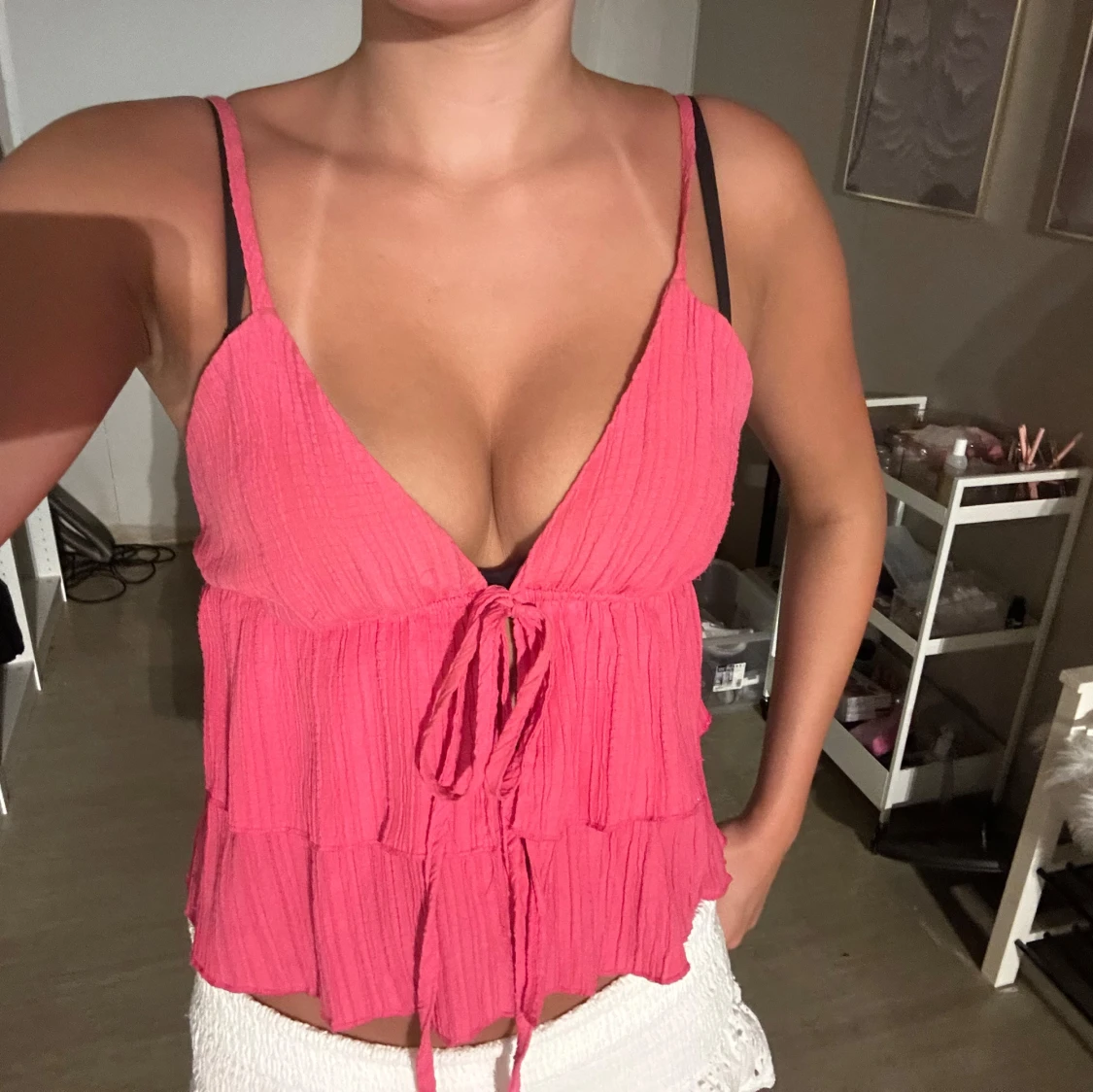 Rosa volangtop med knytband - 1