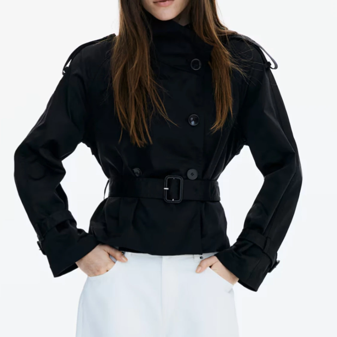 Svart trenchcoat med bälte - 1