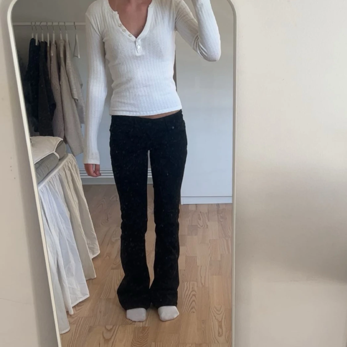 Vit ribbad långärmad tröja AWARE - 1