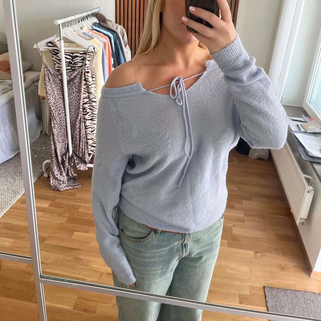 Babyblue off shoulder stickad🩵 - 1