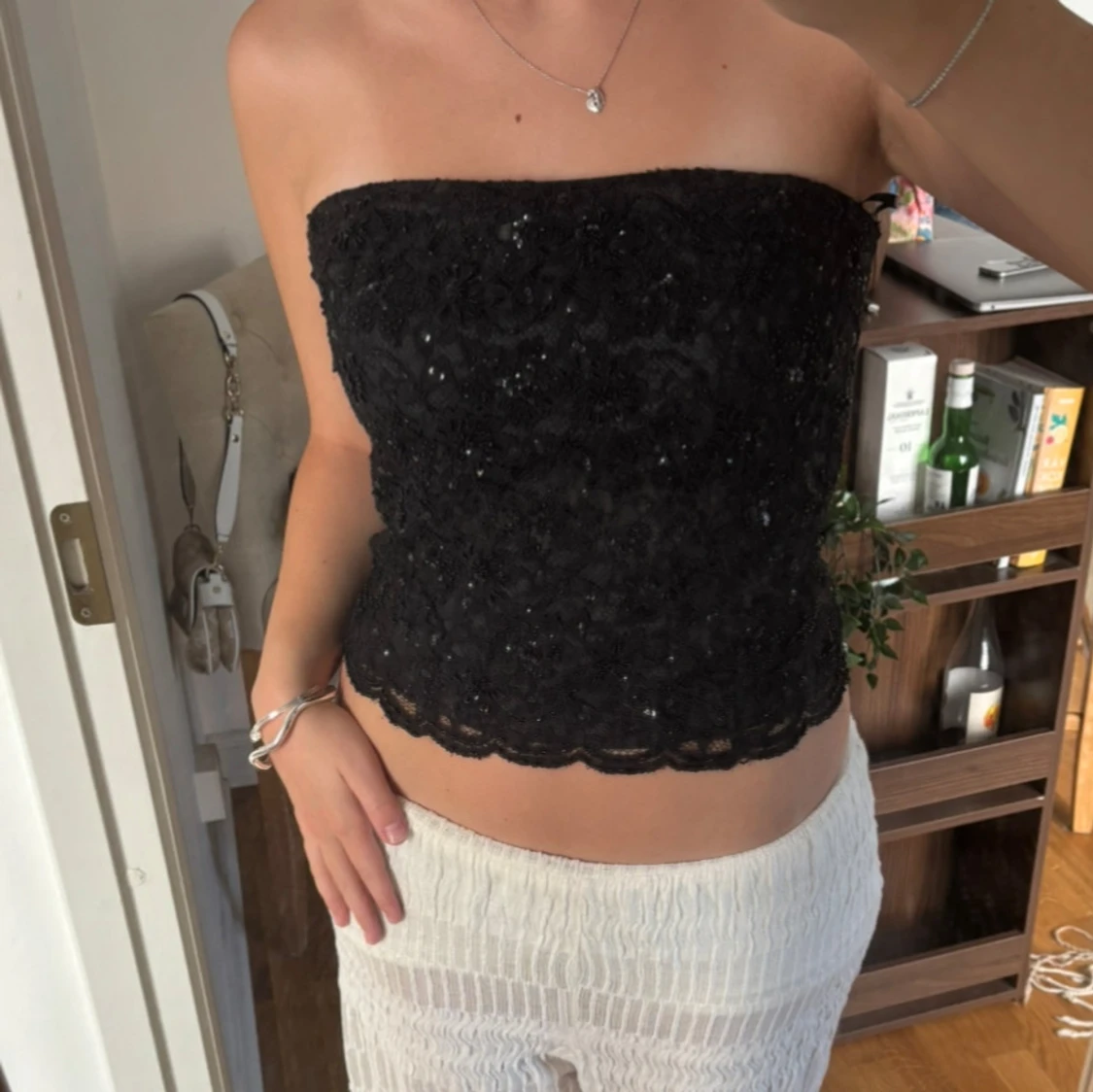 Svart spetsig bandeau tubtopp - 1