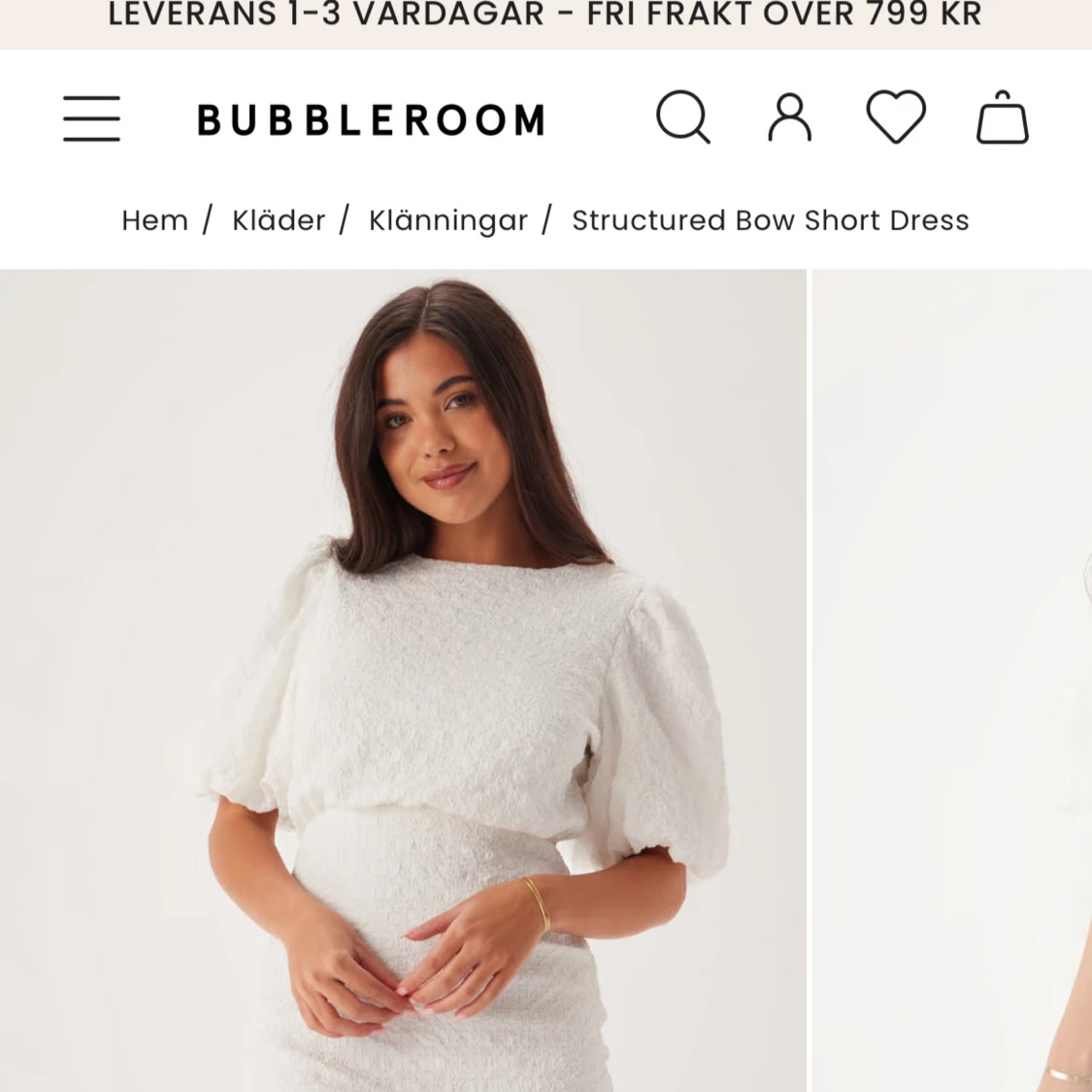 Vit kort klänning med rosett från Bubbleroom - 1
