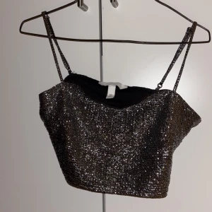 Glittrig tubtopp - Snygg glittrig tubtopp med smala axelband. Perfekt för en kväll ute eller fest. Den har en skimrande yta som fångar ljuset och ger en glamorös look. Passar bra till både kjol och byxor.