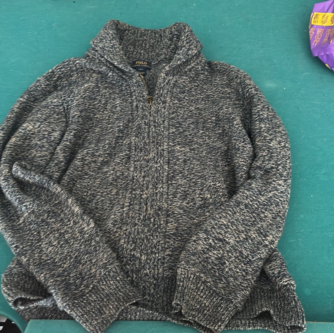 Gråmelerad stickad kofta från Polo Ralph Lauren