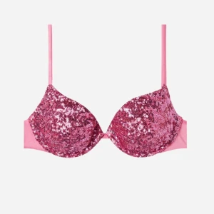  bikini överdel - superfin rosa bikini överdel från Calzedonia med glittriga paljetter💓oklart vilken storlek men tror kupstorleken är b, och runt 70-75❤️
