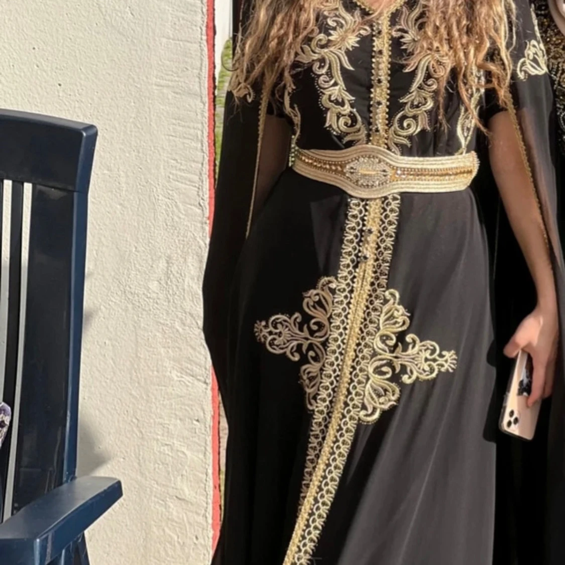 Svart Marockansk långklänning med guldiga broderier - 1