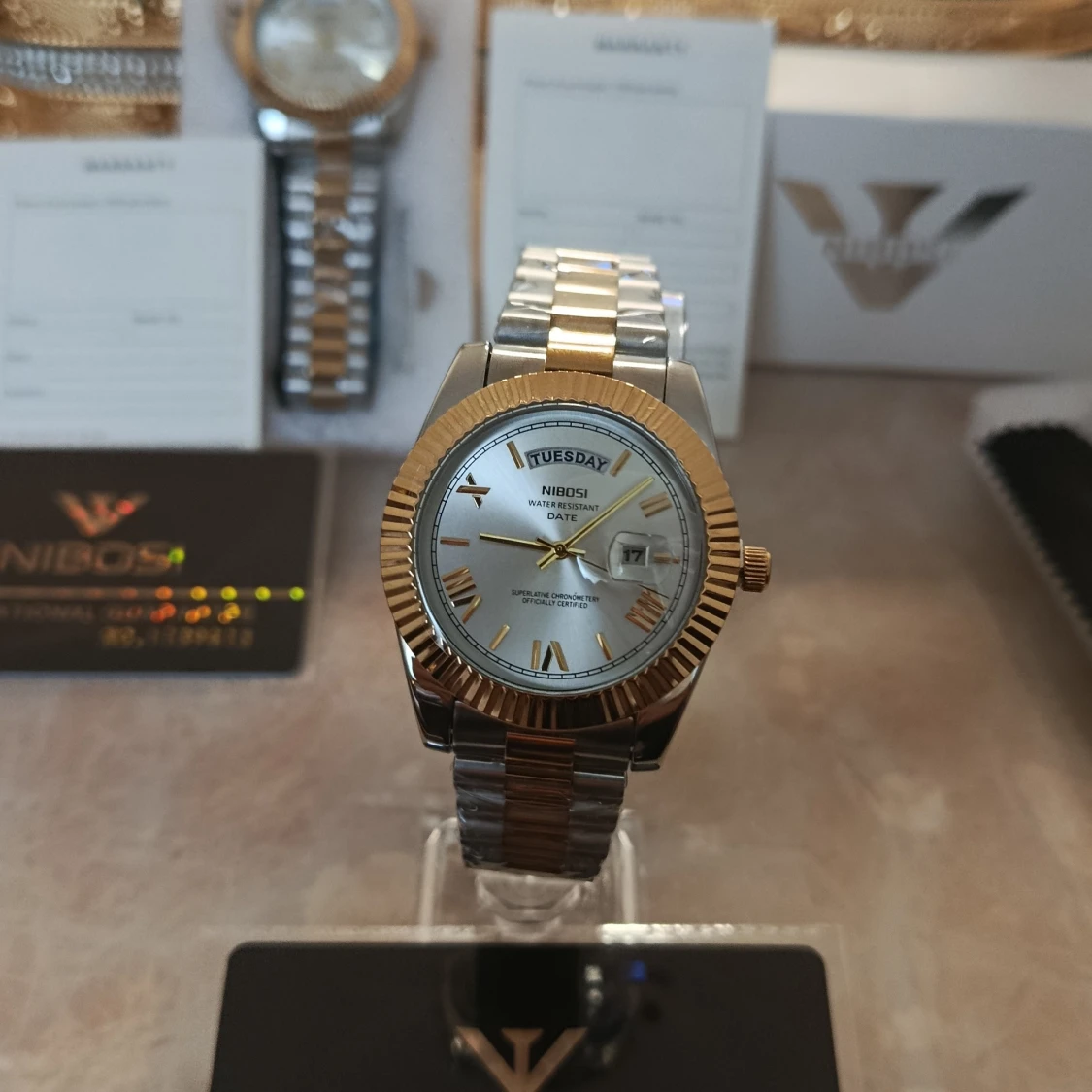 NIBOSI silver- och guldfärgad klocka - 1