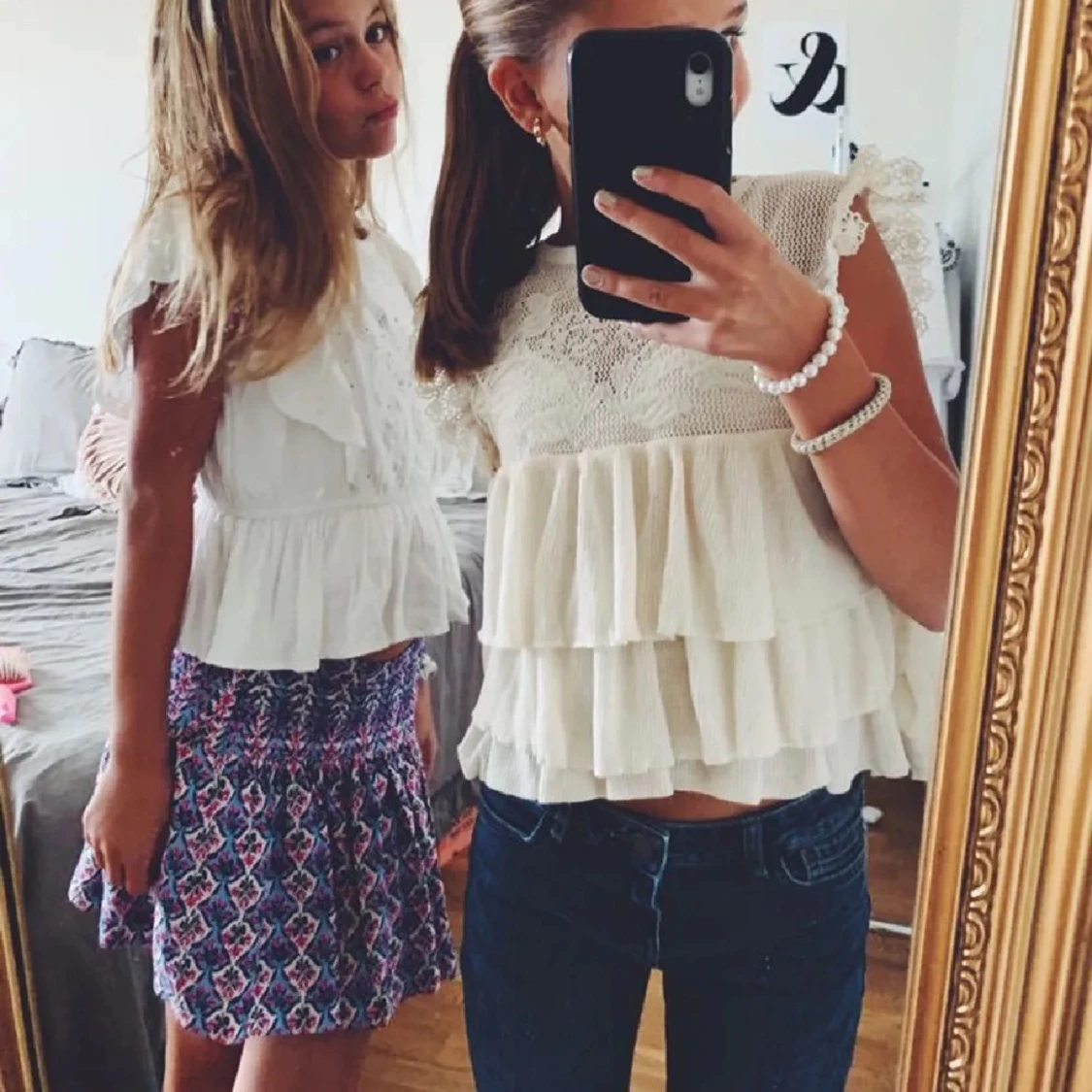 Mönstrad kortkjol och topp i blått och rosa - 3