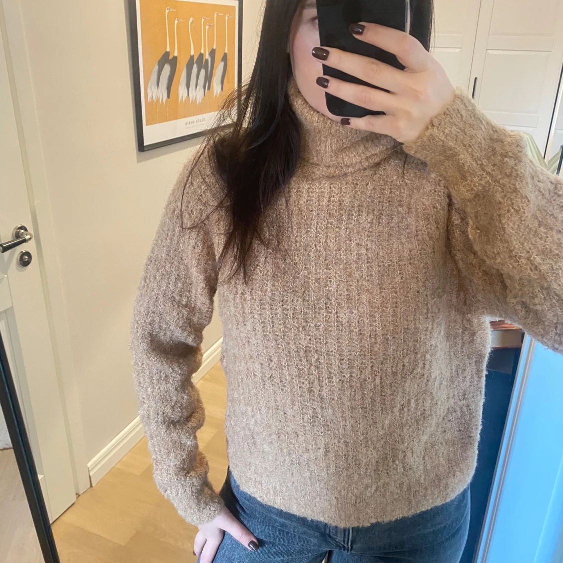 Beige stickad polotröja - 2