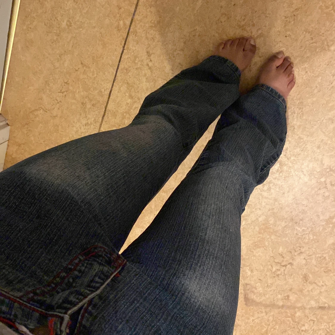 Blå bootcut jeans låg midja - 3
