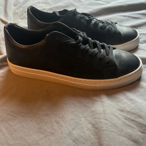 Svarta sneakers från Björn Borg - Stilrena svarta sneakers från Björn Borg med vit platt sula och klassisk snörning. Skorna har en rund tå och är tillverkade i skinn för en clean look. Perfekta för dig som gillar minimalistisk stil och vill ha ett par schyssta vardagssneakers.