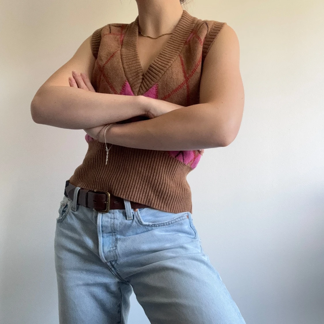 Brun och rosa rutig väst från Ganni - 2