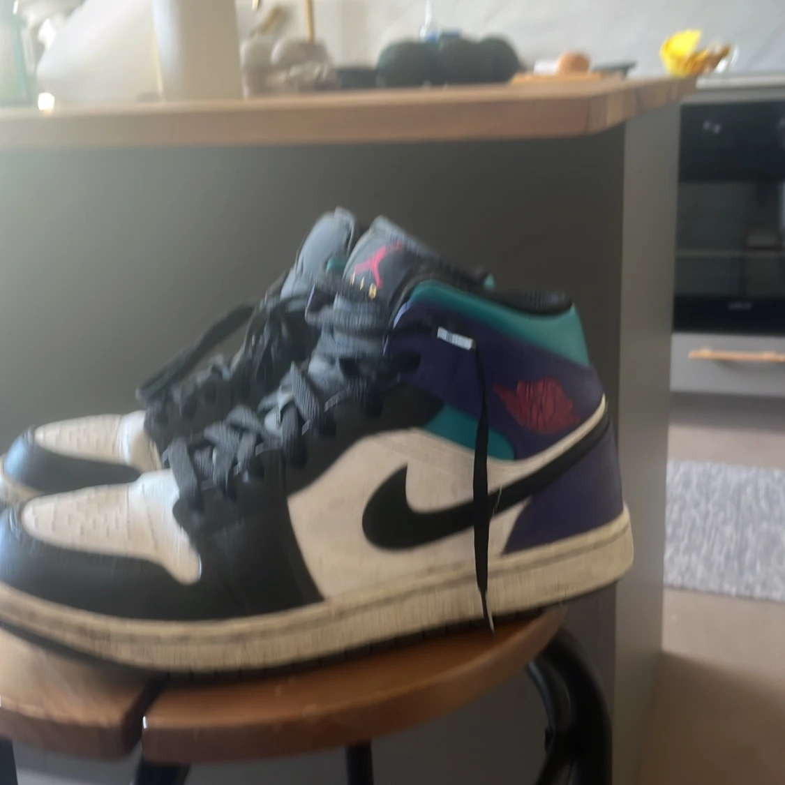 Nike Air Jordan 1 High/mid svart/vit/turkos - 3