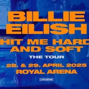 Billie Eilish: Hit Me Hard and Soft The Tour - Jag säljer en sittplatsbiljett till Billie Eilish på Royal Arena i Köpenhamn den 28 april 2025.  Plats: Royal Arena Datum: Tisdag 28 april 2025 Tid: 19.00 Sektion: 117 Rad: 24 Plats: 367  Biljetten överförs digitalt via Ticketmaster. Har mer bilder på biljetten och på vart sittplatsen är i arenan som jag kan skicka privat. Utropspriset är 1400. 