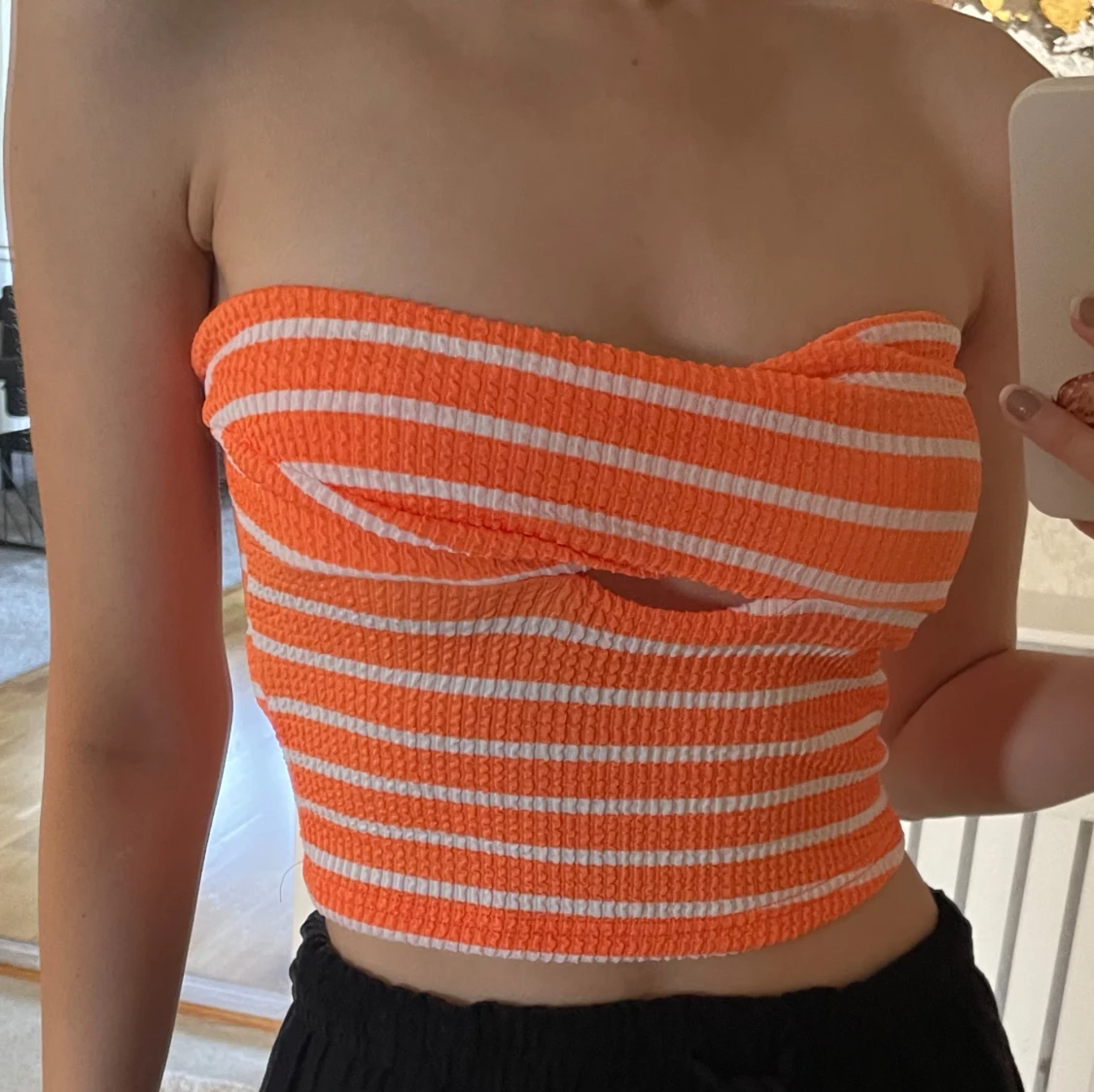 Orange och vit randig bandeau tubtopp