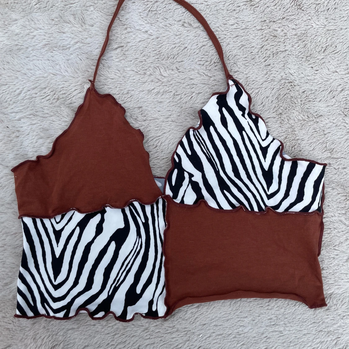 Brun och zebramönstrad linnetopp - 1