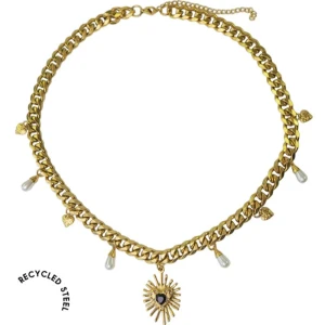 Guldigt halsband med pärlor och hjärta - Original pris 900, inga skavanker.