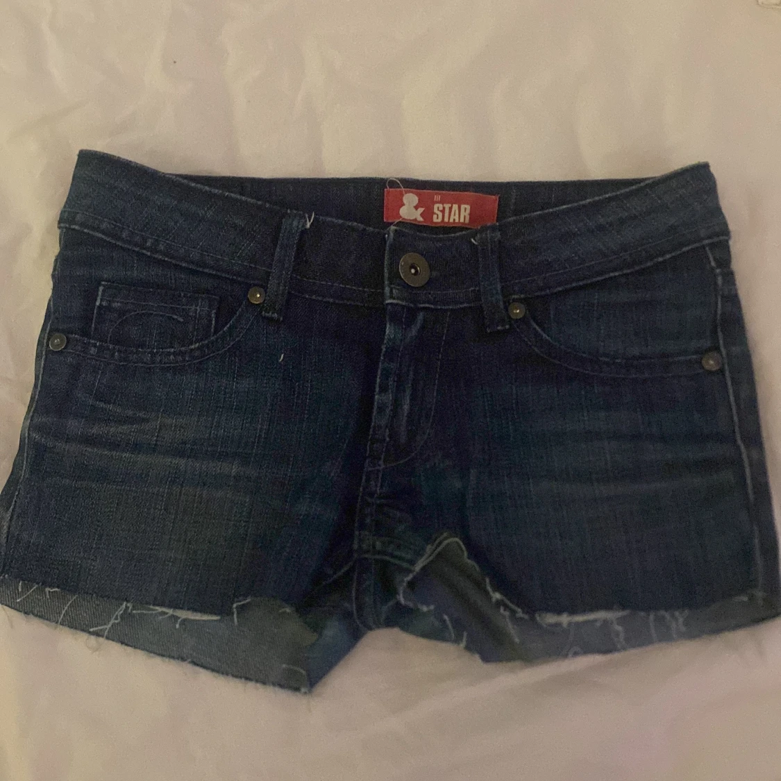 Mörkblå jeansshorts med diamanter  - 1