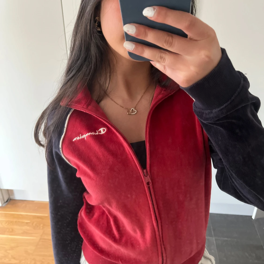 Champion zip up fleece röd/marinblå - 1