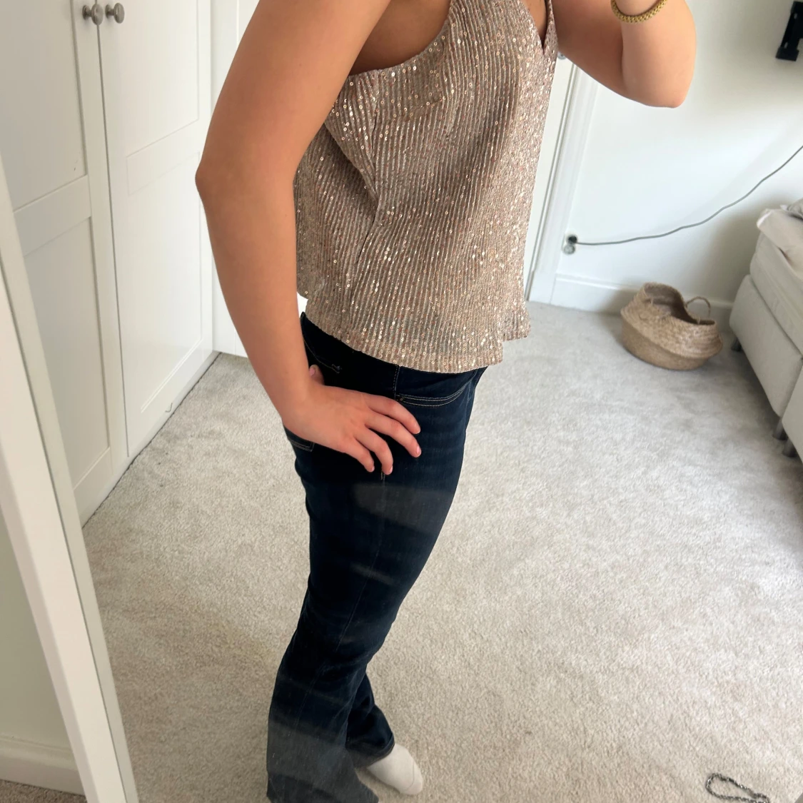 Glittrig linne-topp i silver - 2