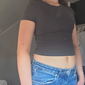 Grå croppad t-shirt - Säljer en stilren grå croppad t-shirt med korta ärmar. Perfekt för en avslappnad look. Passar bra till jeans eller kjol.