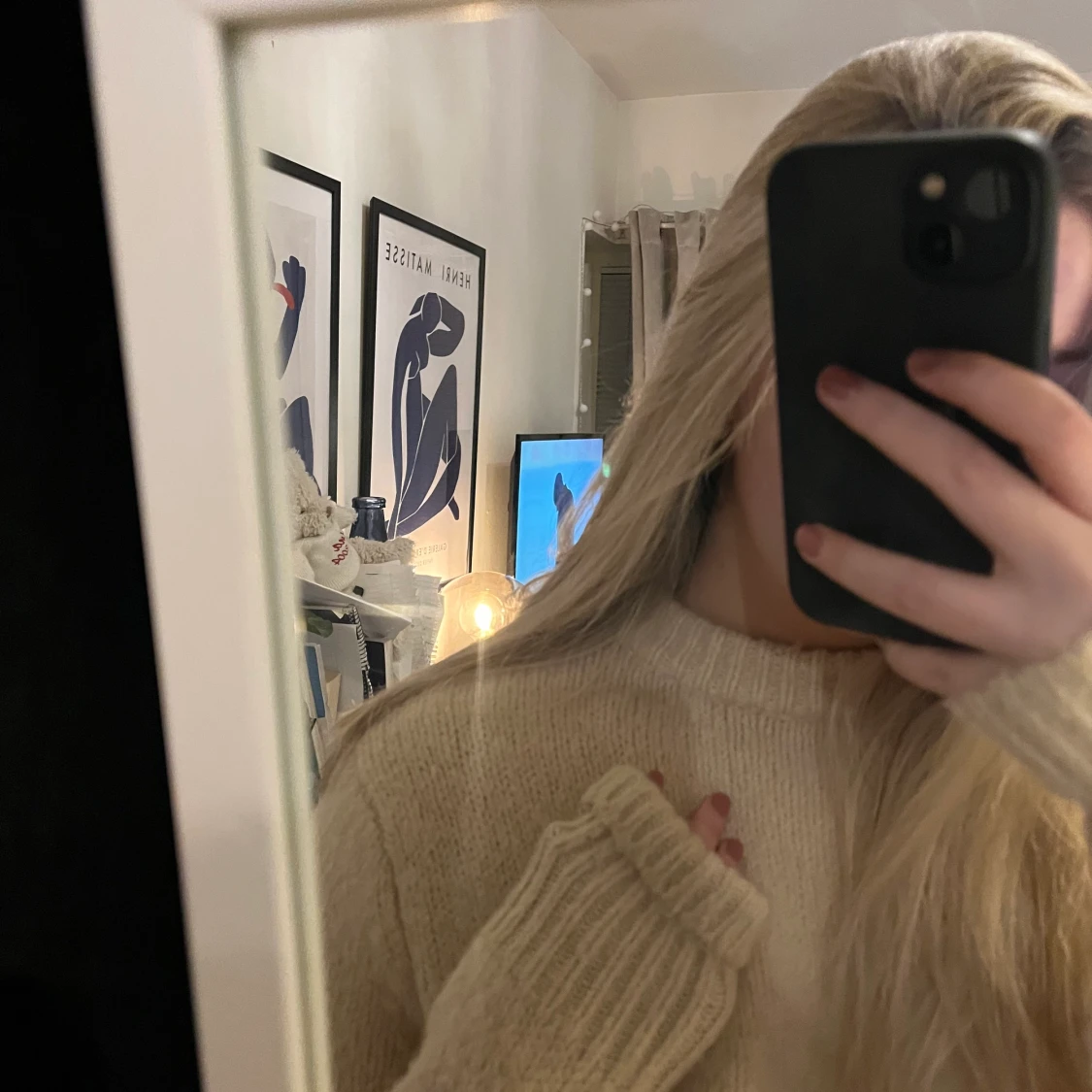 Stickad beige tröja  - 91