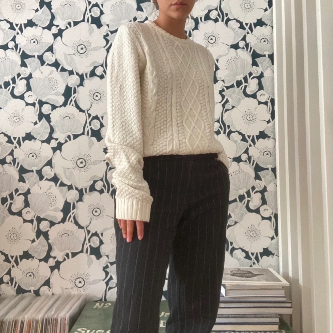 Cremevit stickad tröja - 91