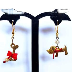 Dog and bone handmade earrings in gold color