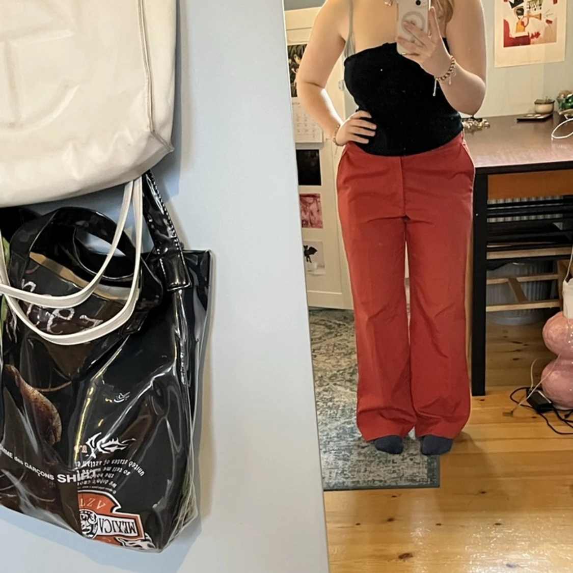 Byxor i rött / orange / korall  - 90