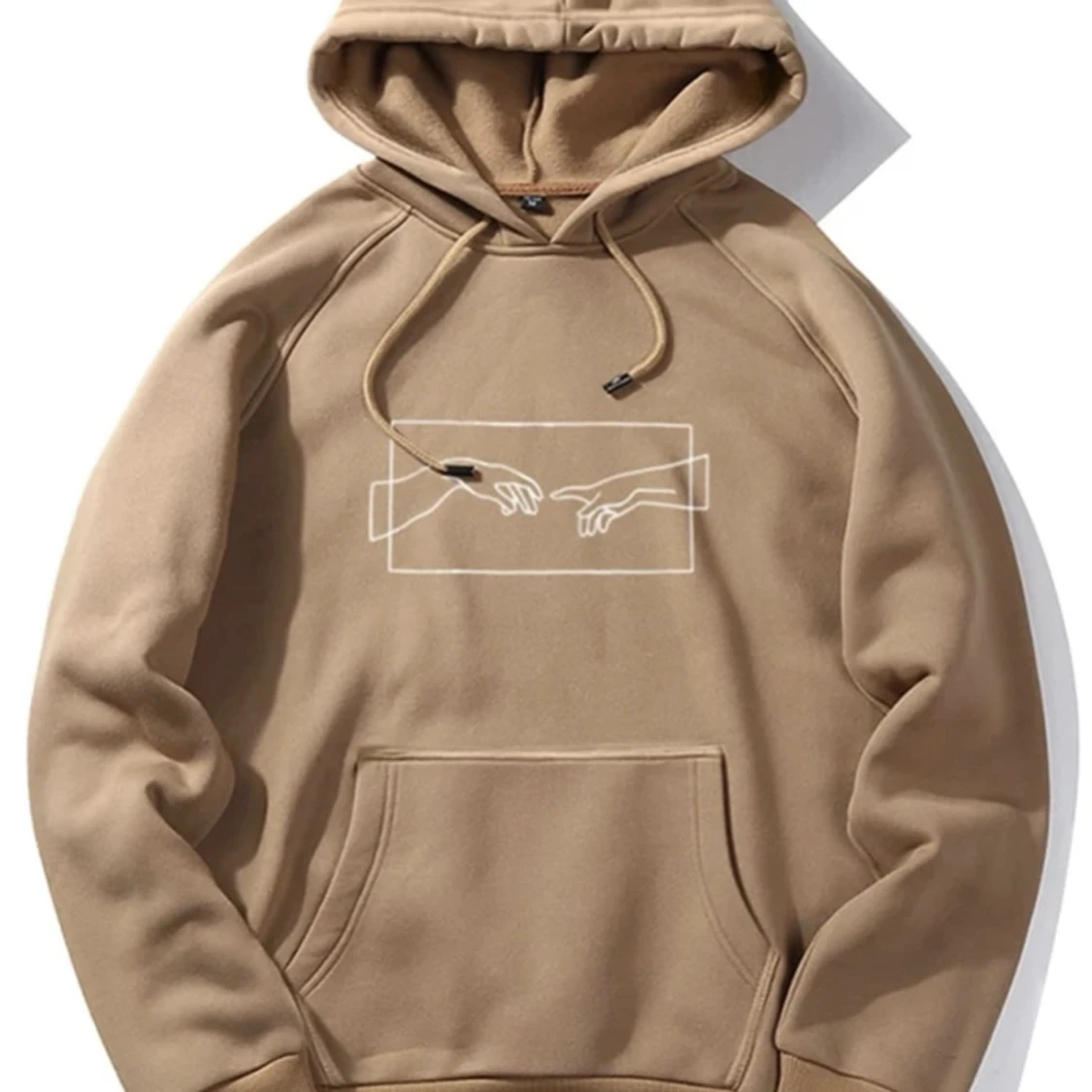 Beige vinter hoodie med tryck - 91