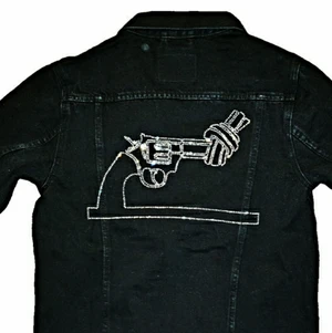 Weekday Black Non-Violence Denim Jacket - Weekday X Non-violence  Black denim jacket, size XS Super unique Rhinestone design and rigid high quality denim Brand new never worn