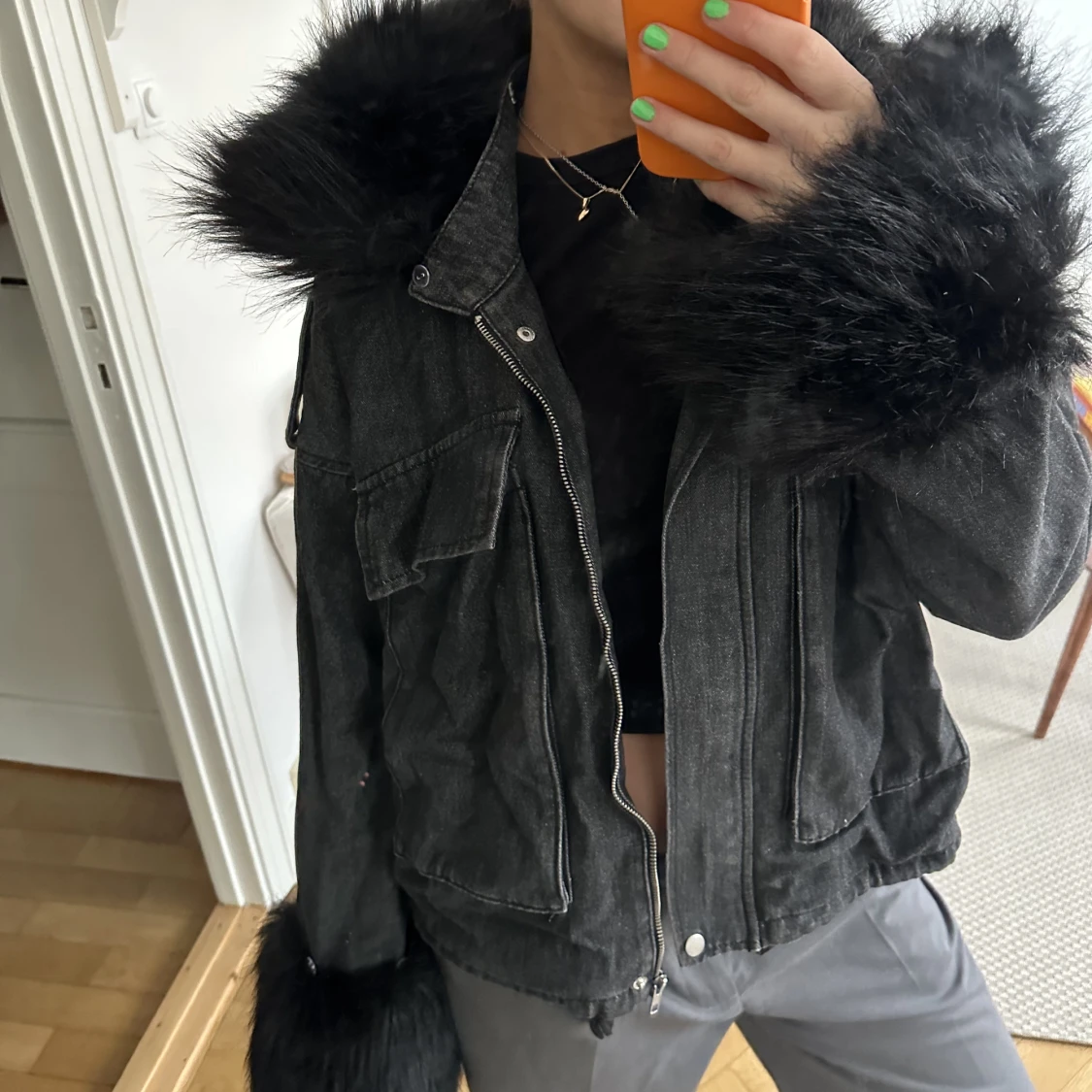 denimjacka m fuskpäls