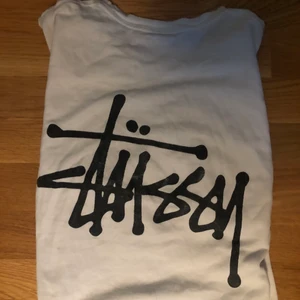 Vit Stussy T-shirt  - Vit stussy T-shirt i storlek L. Använd en del och texten börjar blekna lite. Några små hål därav det låga priset. Kan fraktas eller mötas upp i Stockholm:)