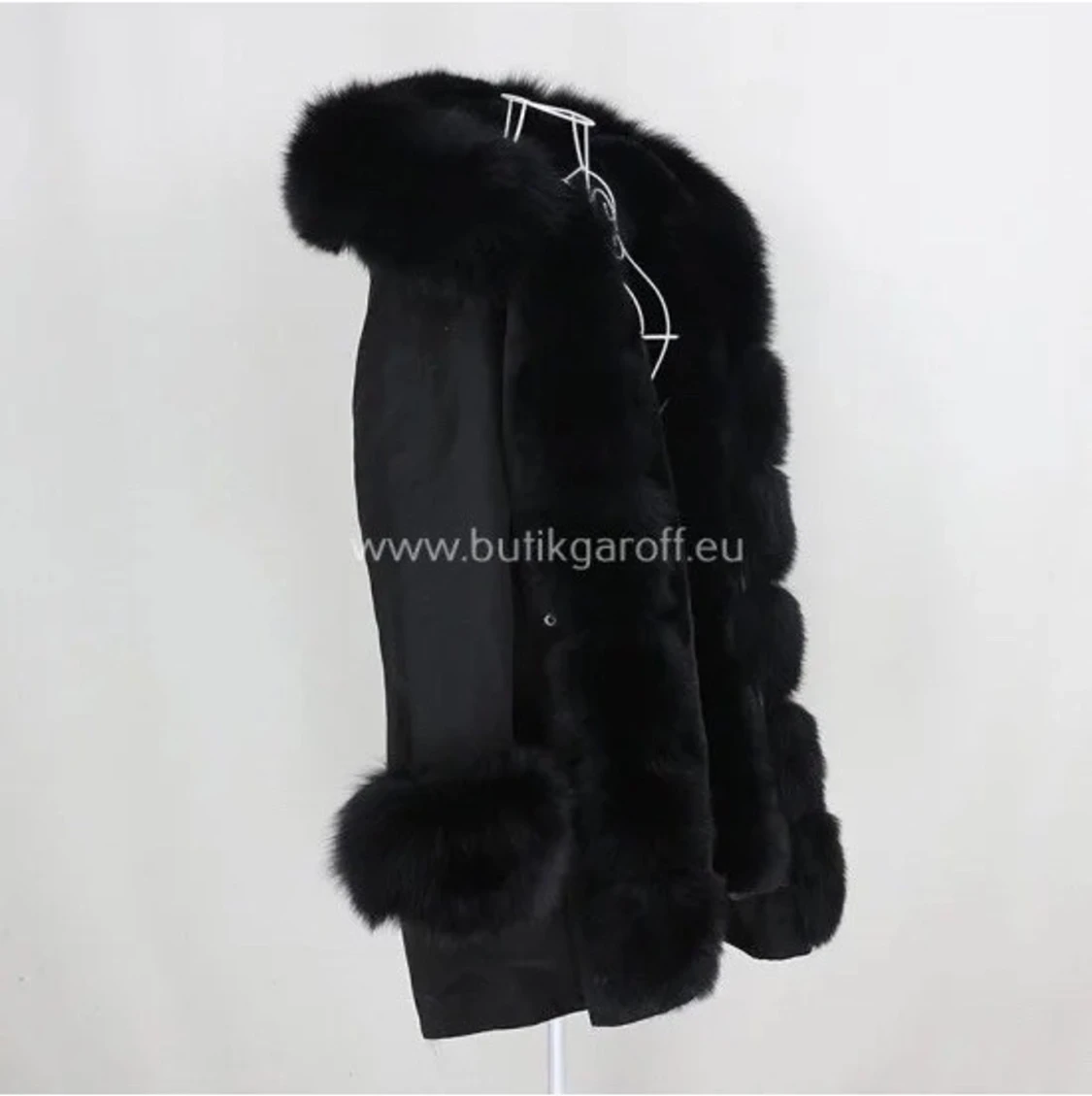 Svart Vinter parka jacka med äkta päls - 91