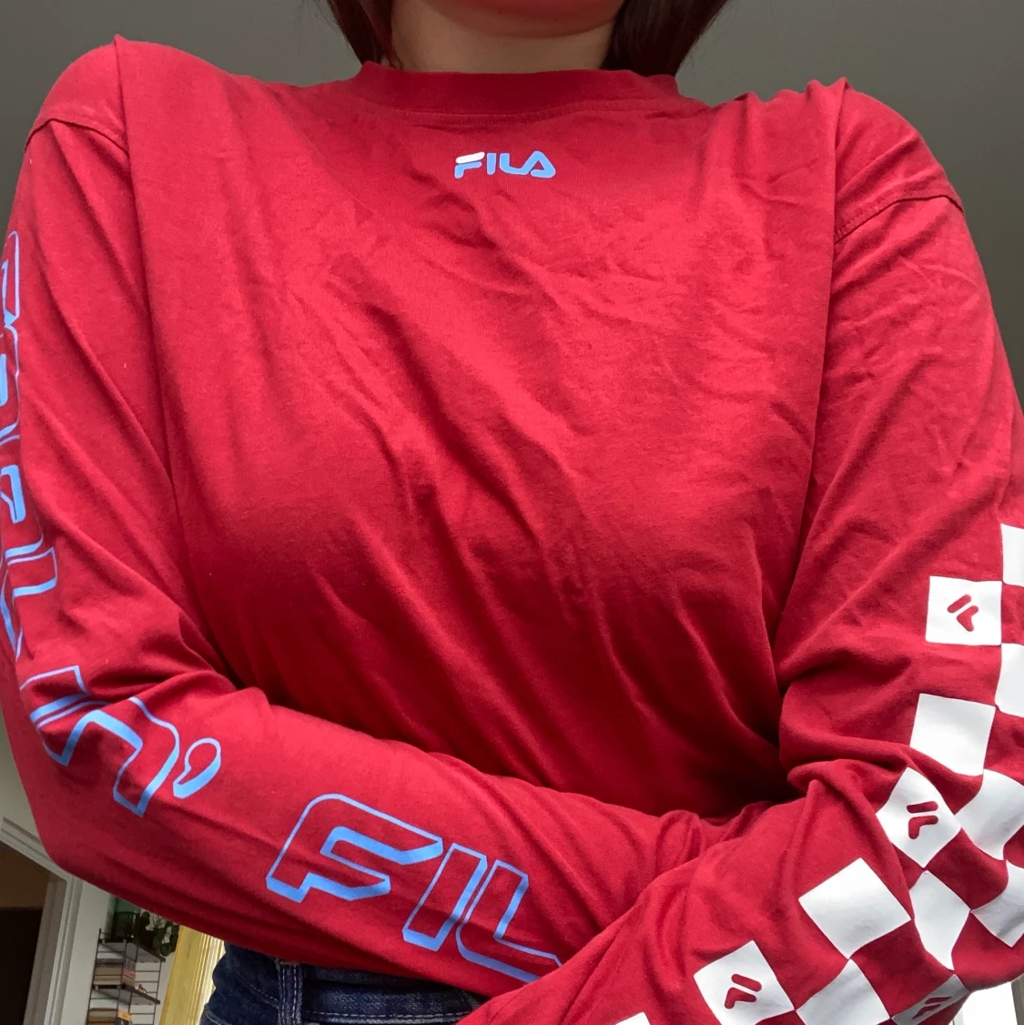 Fila röd long sleeve ärmtryck strl S