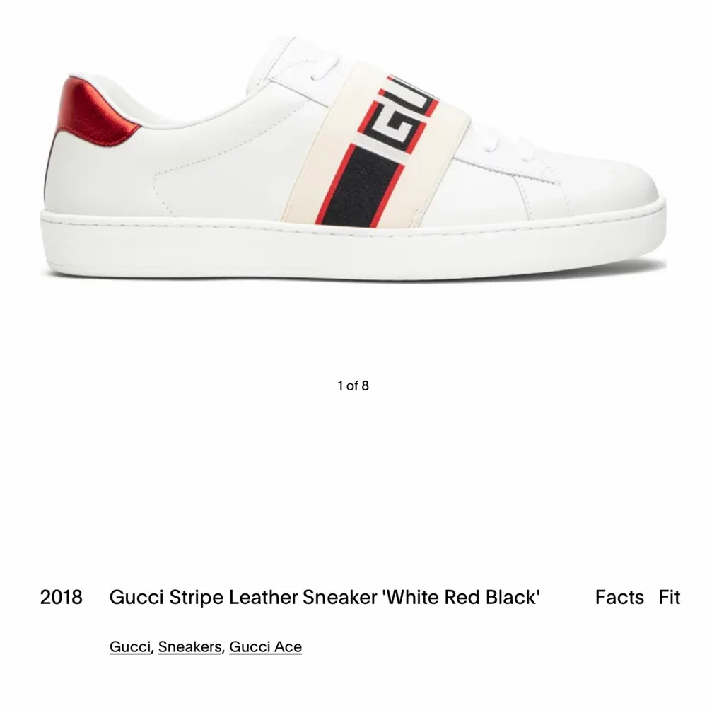 Gucci sneakers köpt i miami i 2018!! Använda en gång typ 2 år sen men dem e för stora . Skor.
