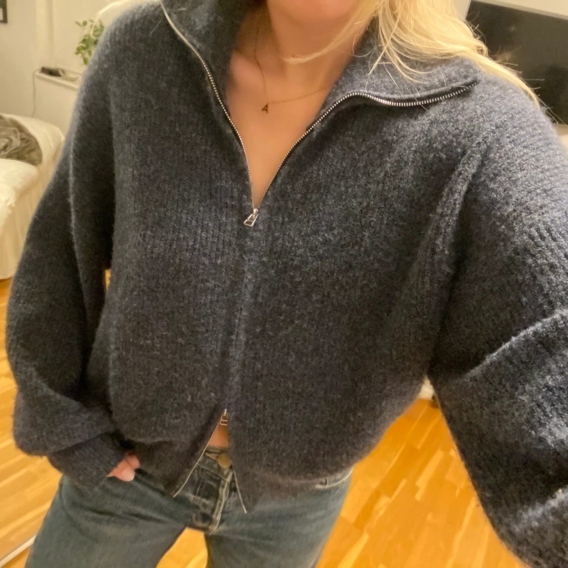 Stickad ziptröja  - 90